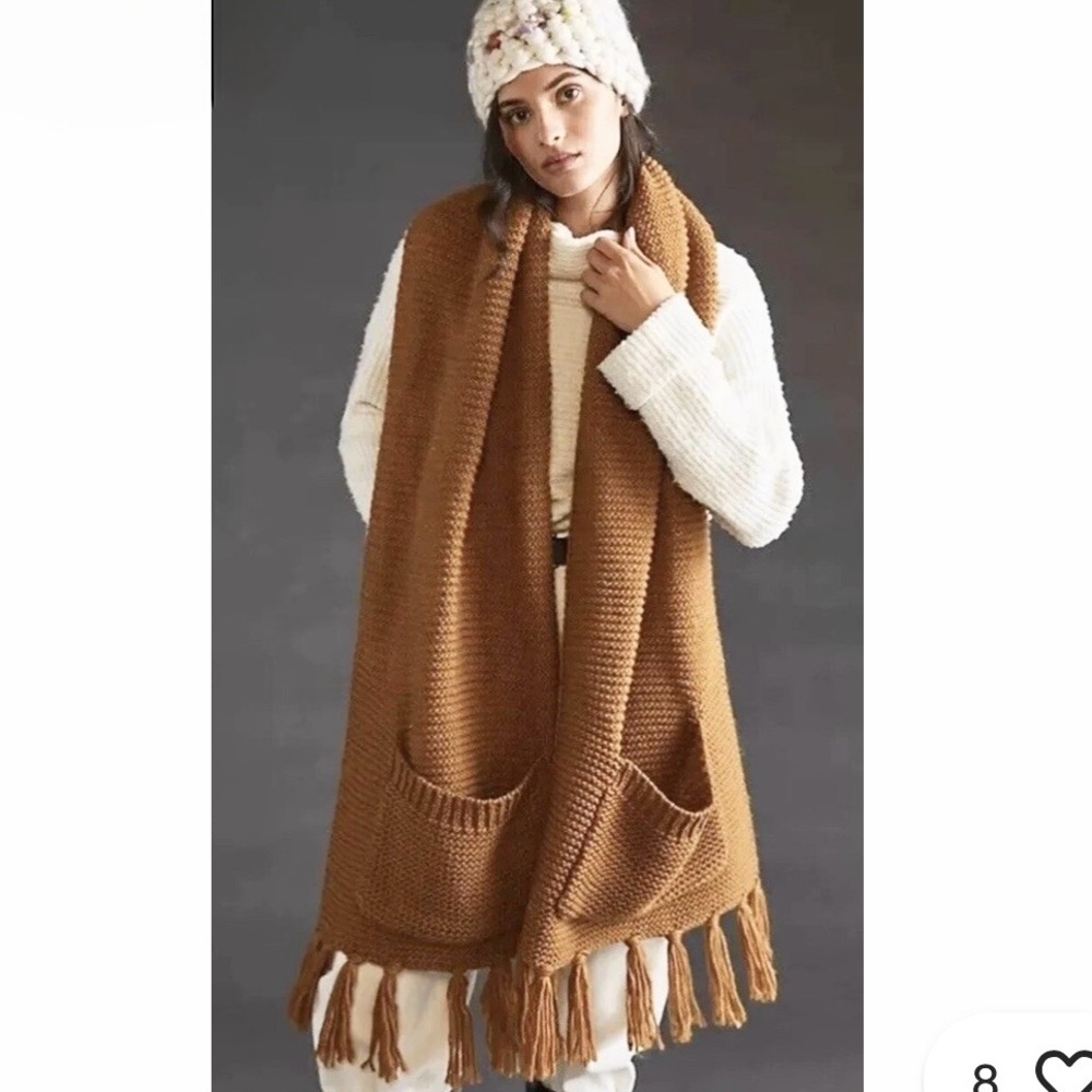 Pilcro Anthropologie Fringed Pocketed Knit Scarf In Gold
One Size